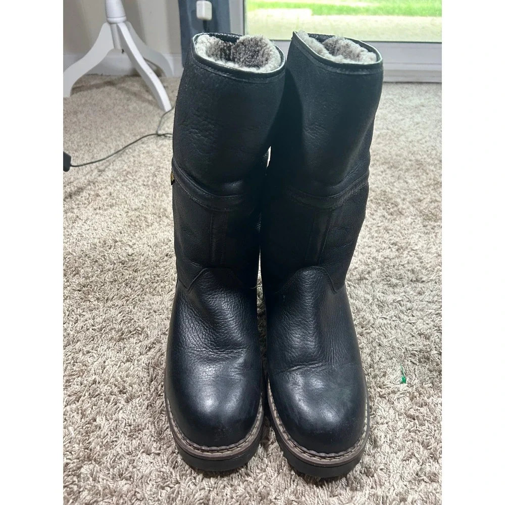 Vintage Blondo Black Leather Shearling Winter Boot Lug Sole 7 Utility Boho Apres